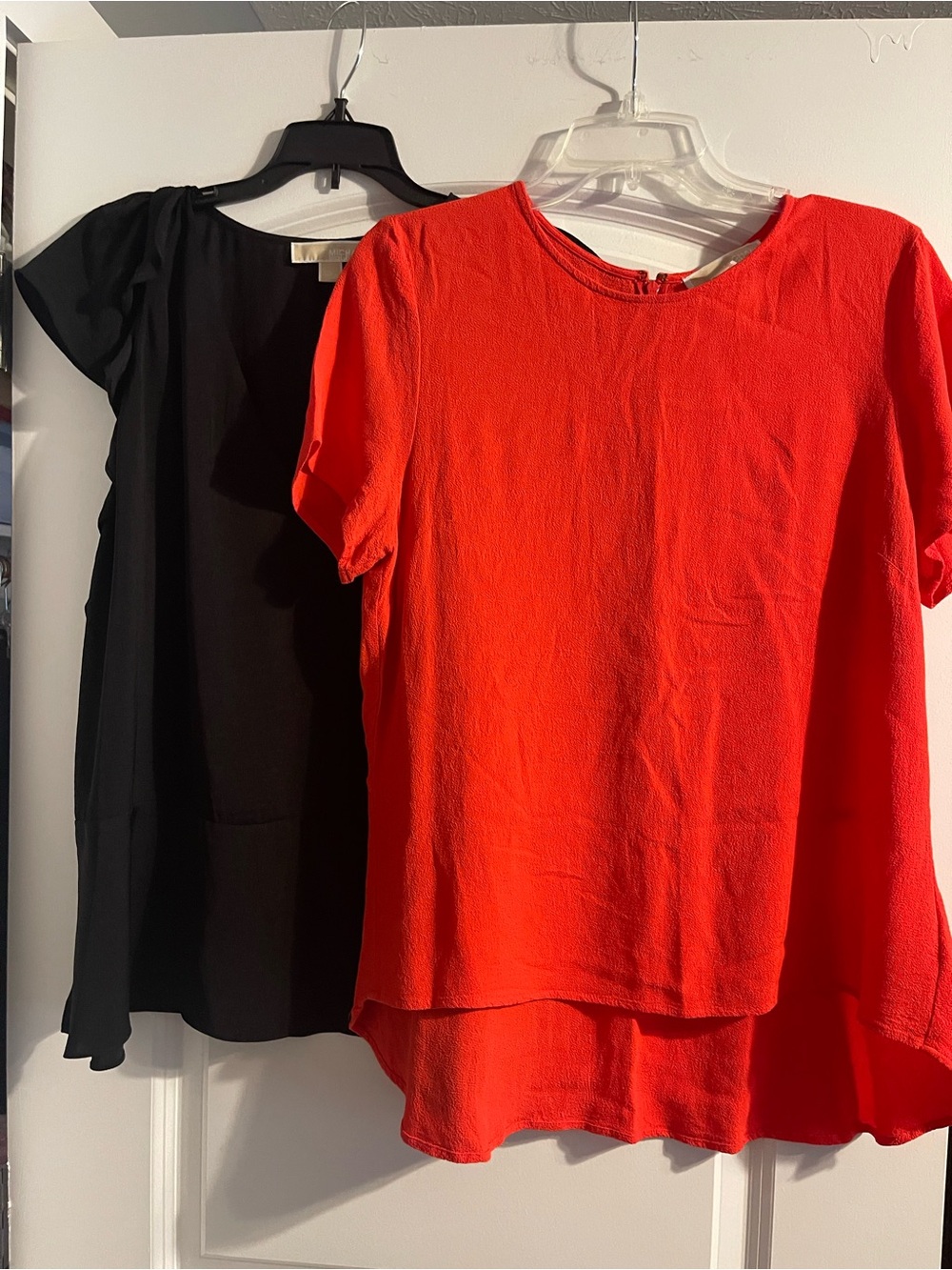 MICHAEL Michael Kors Red Layered-Hem Short Sleeve Top plus a black top